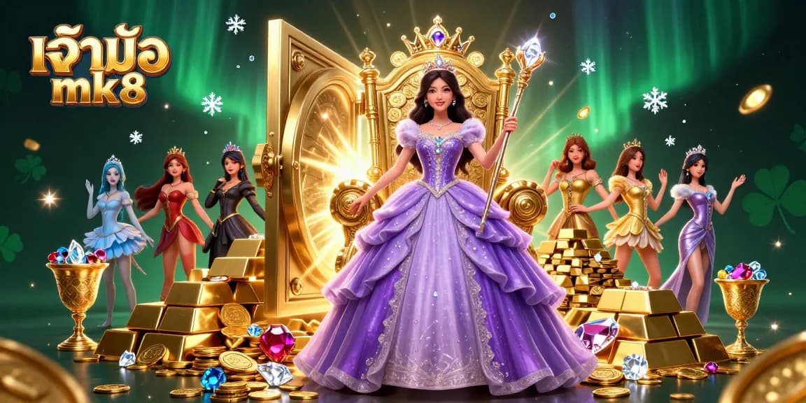 Wager on excitement with เจ้ามือ mk8 in a stunning casino-themed fantasy backdrop filled with gold and jewels.