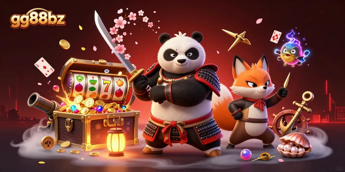 Engage in the action-packed scene with gg88bz, featuring a samurai panda and eco-friendly gaming treasures.