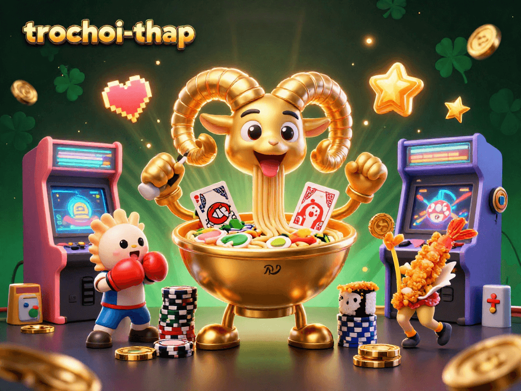 Engage with trochoi-thap as the golden ramen bowl and friends wager with colorful game elements.