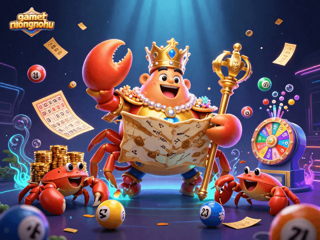 Experience the thrill of gamethuongnohu with dynamic lottery elements and characters in an energetic scene.