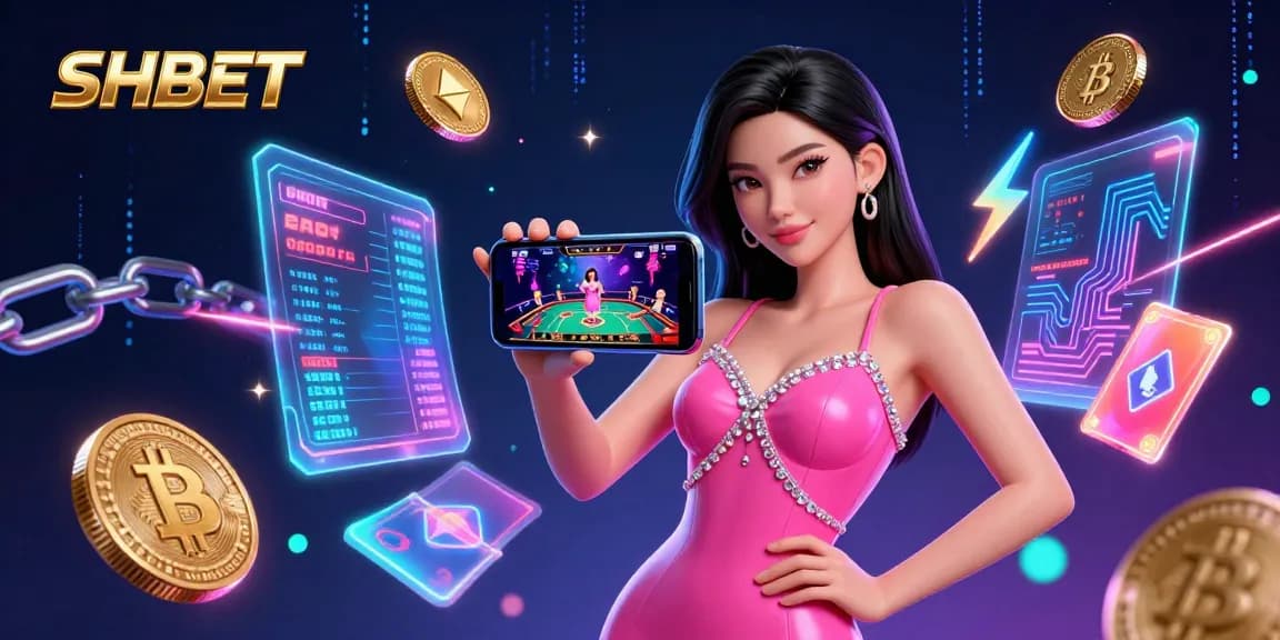 Experience the excitement with SHBET as you play live dealer games on a smartphone amidst dynamic casino elements.