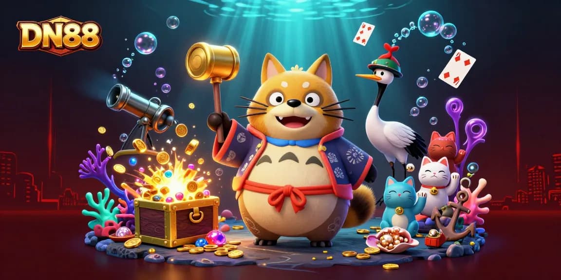 Play big with DN88, join the exciting casino action featuring vibrant characters and treasures.
