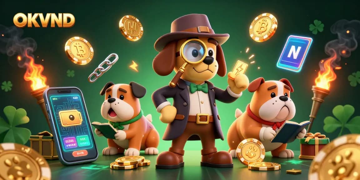 Engage with OKVND's vibrant casino adventure featuring a detective and treasure clues.