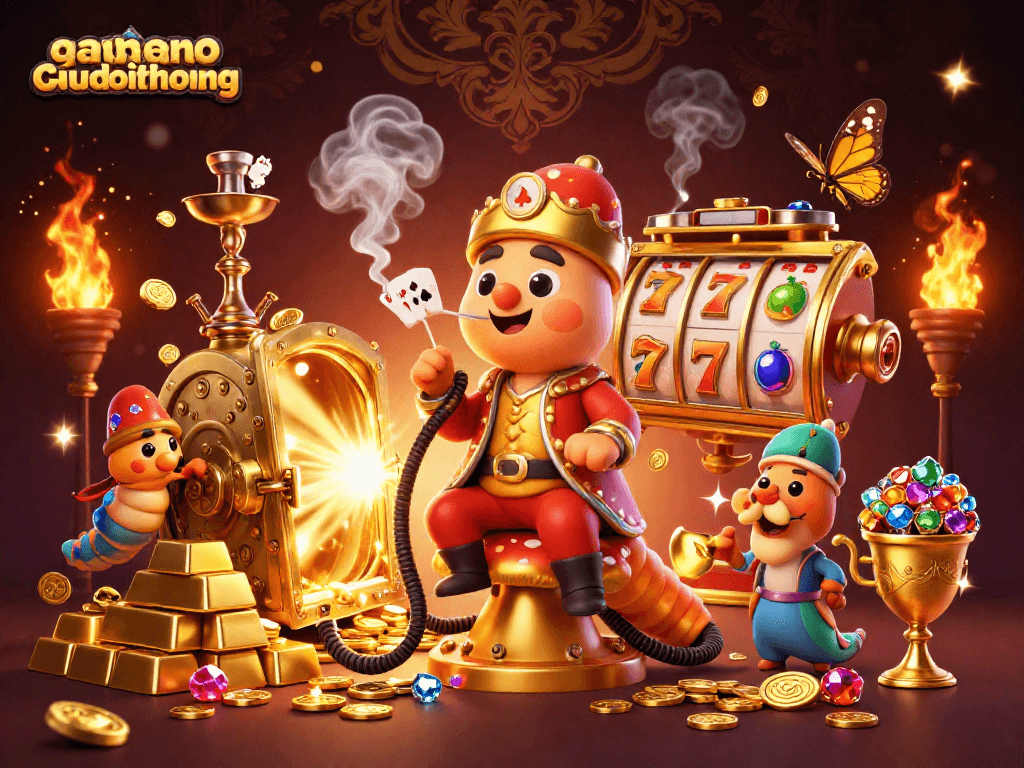 Win big with gamenohudoithuong in this colorful, dynamic digital casino illustration.