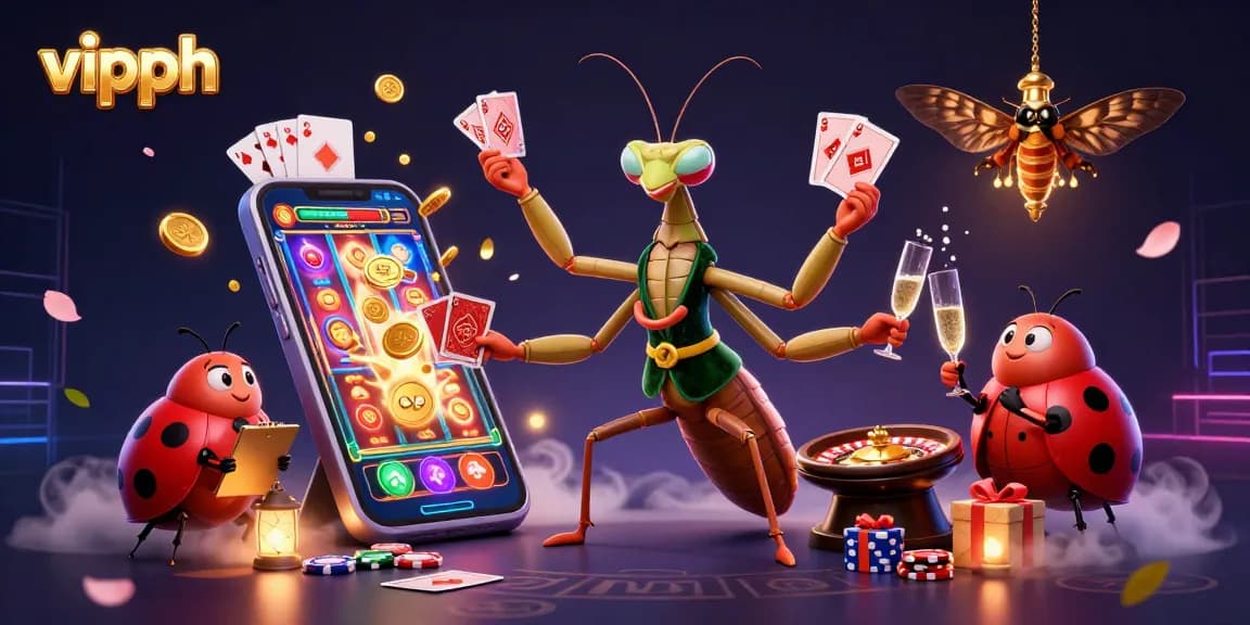 Engage in vipph's thrilling casino games with a vibrant gaming atmosphere and dynamic characters.