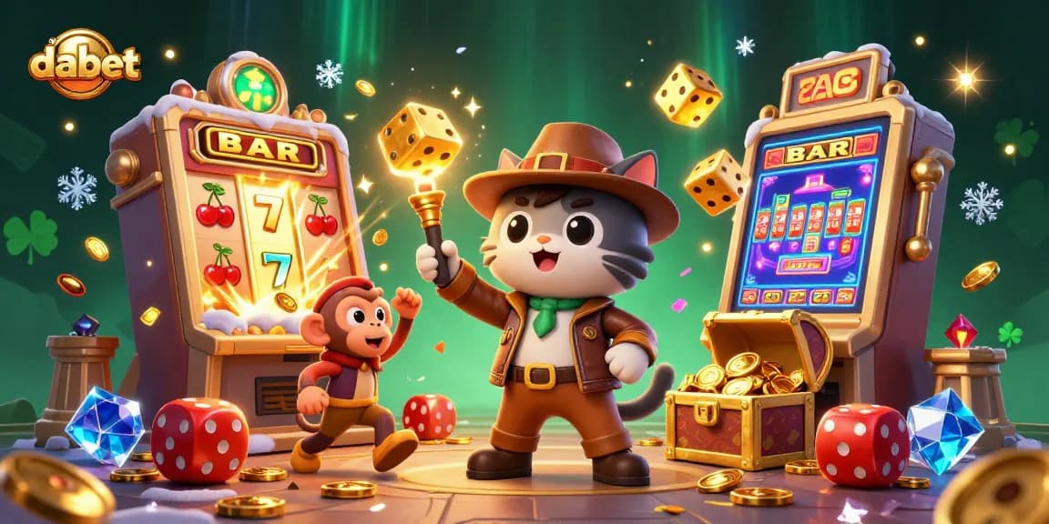 Experience dabet's thrilling jackpot adventure with cartoon explorers and casino treasures in a vibrant scene.
