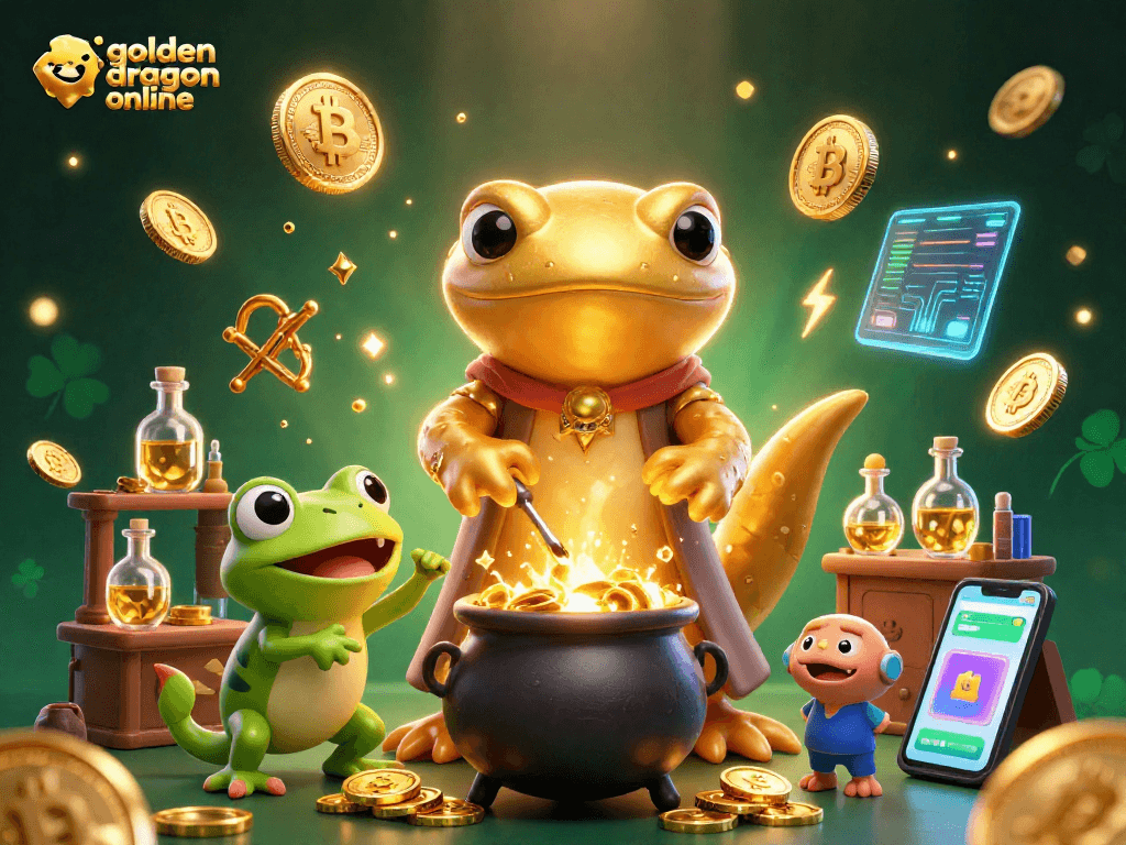 Explore golden dragon online slots with a captivating alchemist scene transmuting gold coins.