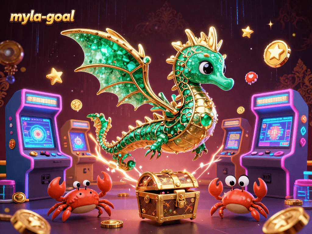 Experience the excitement of myla-goal with vibrant 3D visuals, game elements, and casino rewards.
