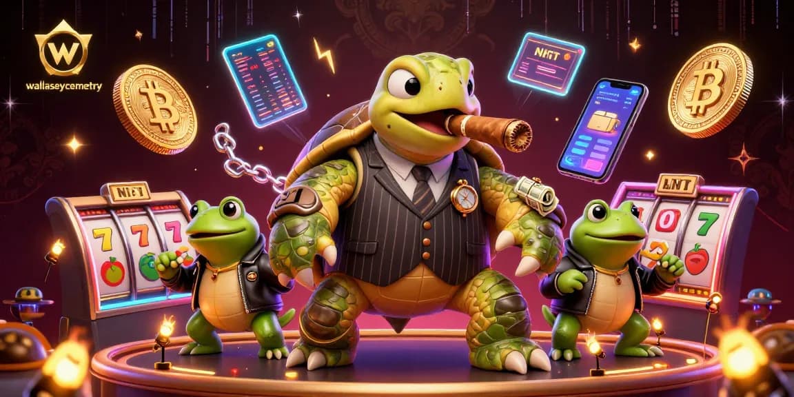 Engage with wallaseycemetery's thrilling gaming scene featuring a majestic turtle and froggy enforcers.