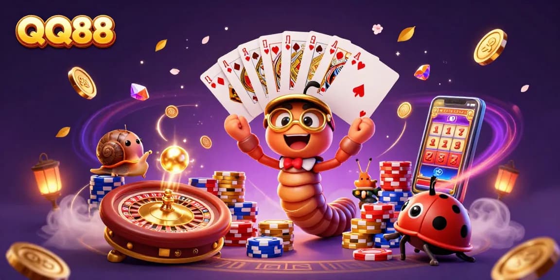 Experience thrilling gameplay at QQ88 with a lively dealer and exciting casino elements.