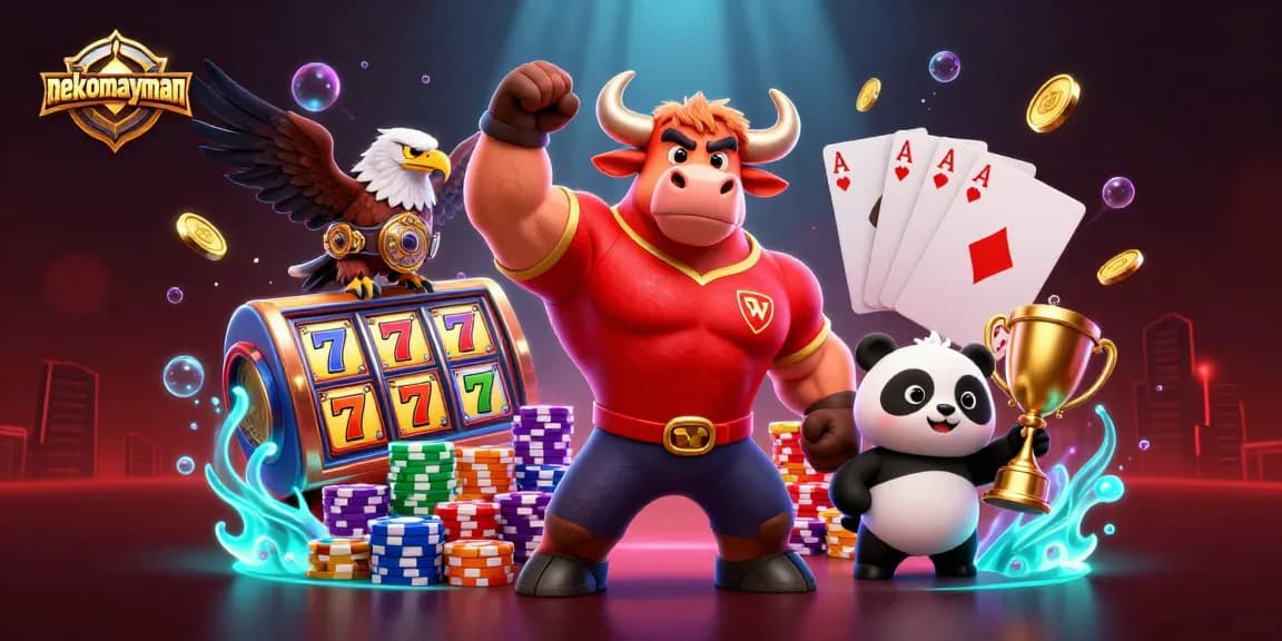 Engage with nekomayman in a vibrant slot game scene filled with lucky symbols and champions.