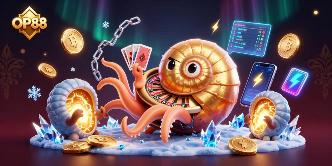 Engage with OP88's thrilling gameplay featuring a vibrant 3D casino scene with mythical creatures.