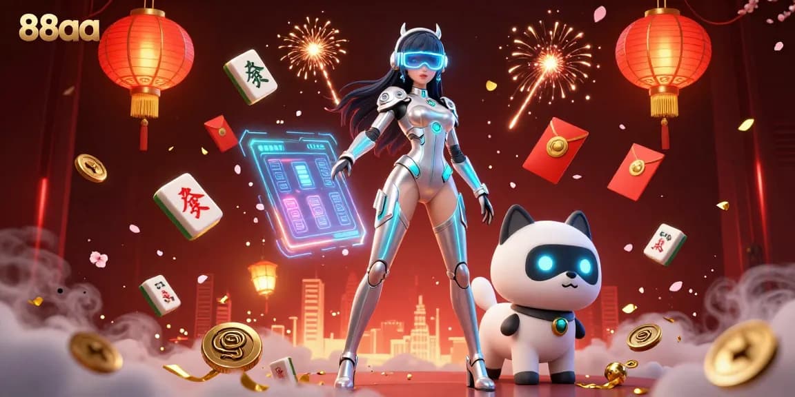 Experience thrilling gameplay with 88aa in this dynamic 3D casino illustration full of vibrant elements.