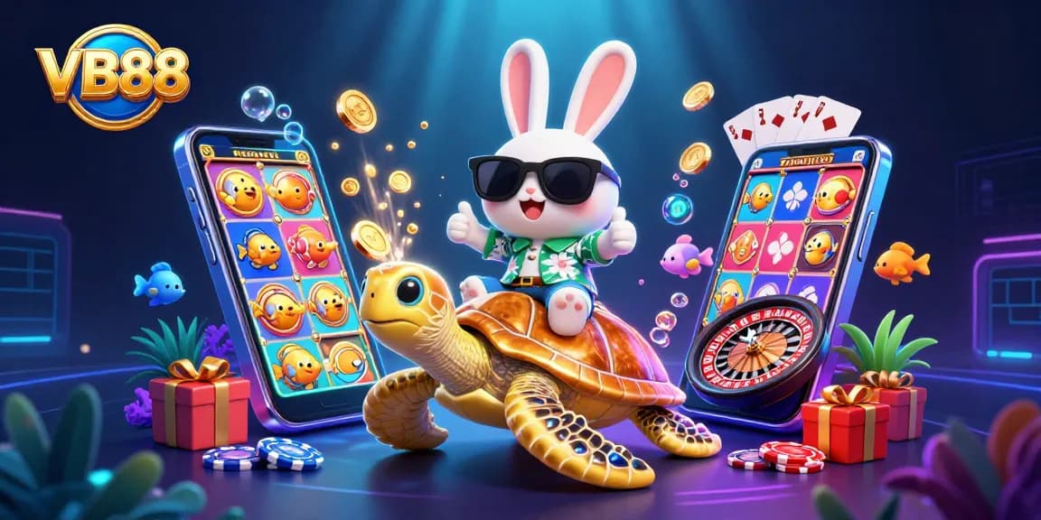 Engage with VB88's thrilling gaming experience featuring a lucky rabbit and golden sea turtle.