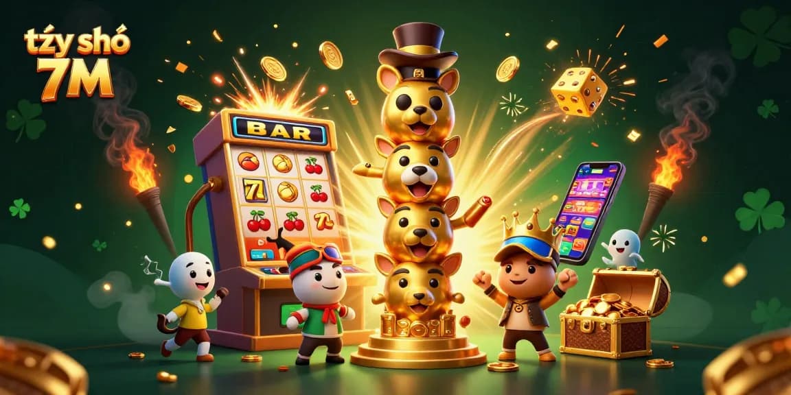 Experience the excitement of tỷ số 7M with dazzling animations of winnings and vibrant casino elements in 3D art.