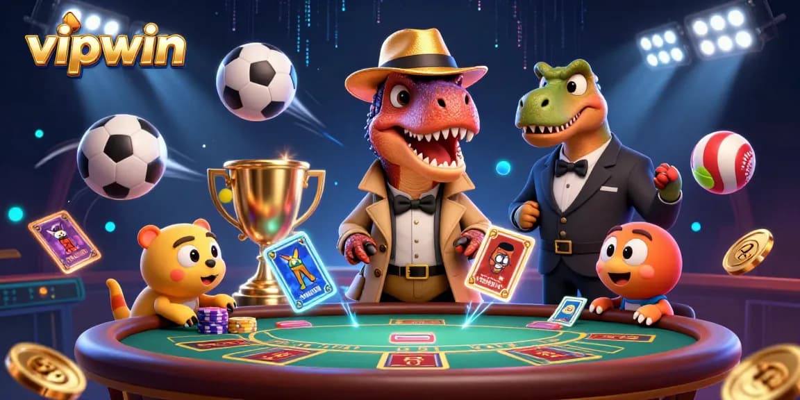 Win big at vipwin with this lively 3D casino scene featuring animated characters and dynamic game elements.