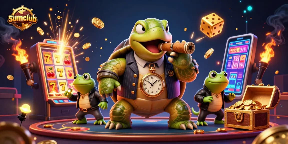 Engage with sumclub’s vibrant casino atmosphere, featuring a cartoon turtle mobster and exciting game elements.