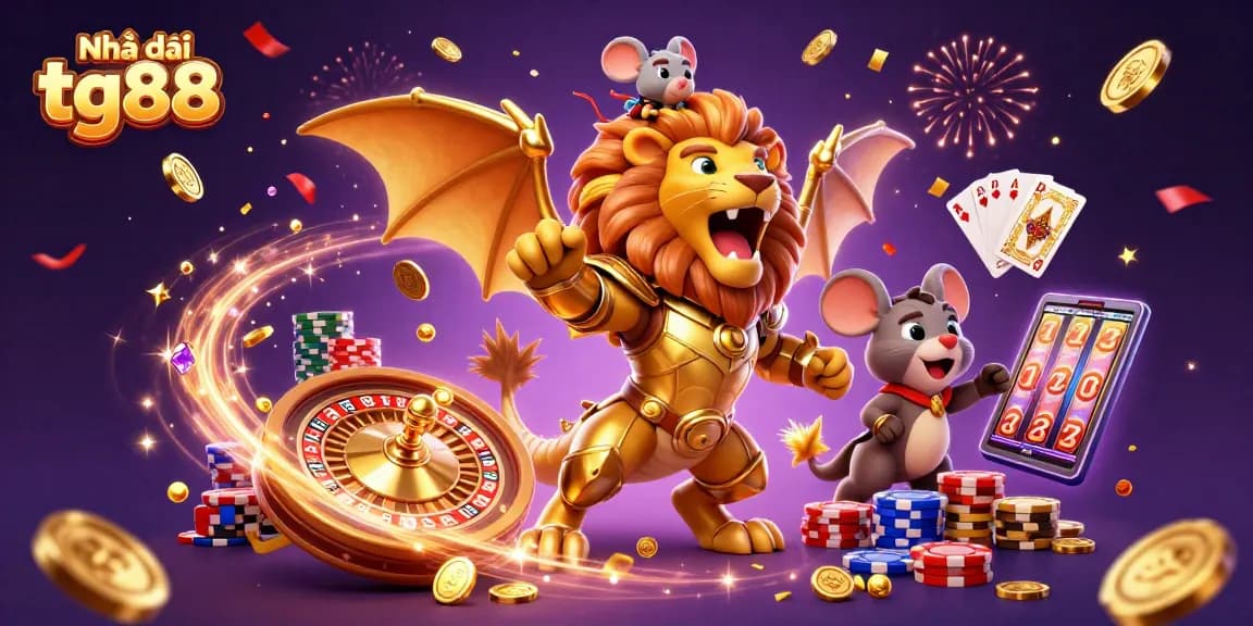 Experience excitement at Nhà cái tg88 with golden coins cascading and vibrant casino elements!