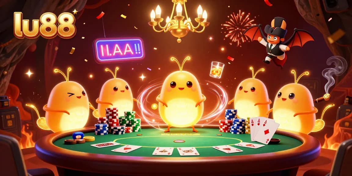 Experience thrilling poker excitement at lu88 with vibrant glowworms lighting the casino scene.