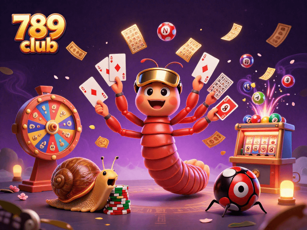 Join the action at 789 club with vibrant illustrations of games and characters animated in excitement.