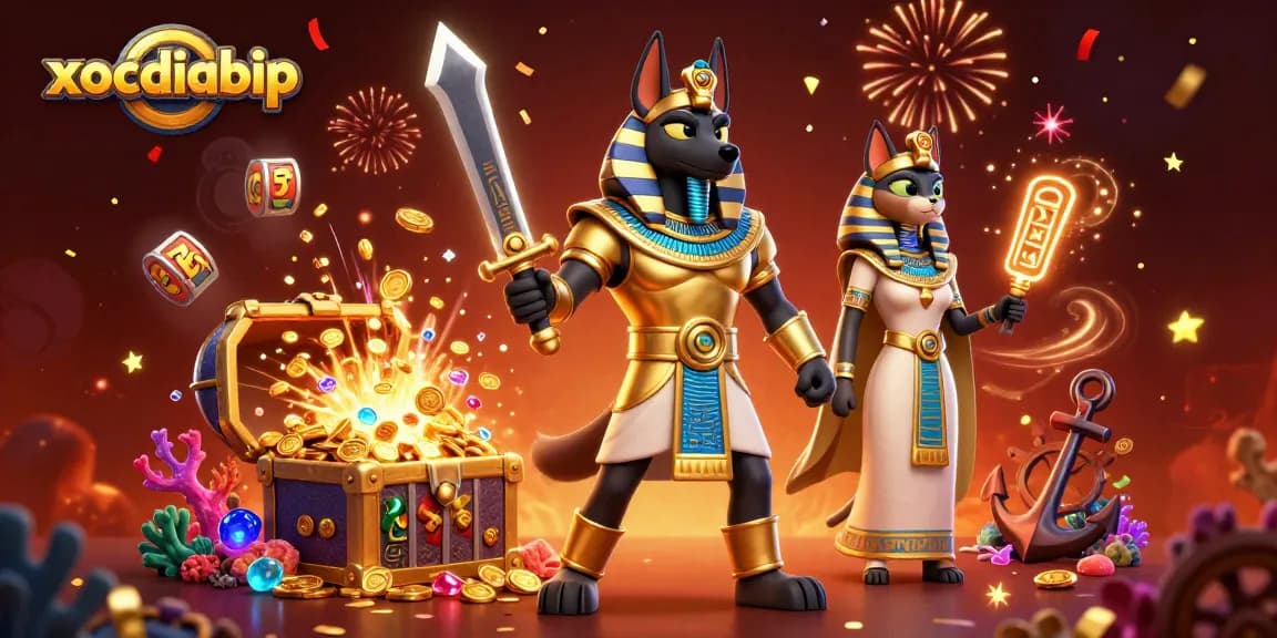 Experience thrilling gameplay with xocdiabip featuring vibrant 3D Egyptian-inspired casino elements.