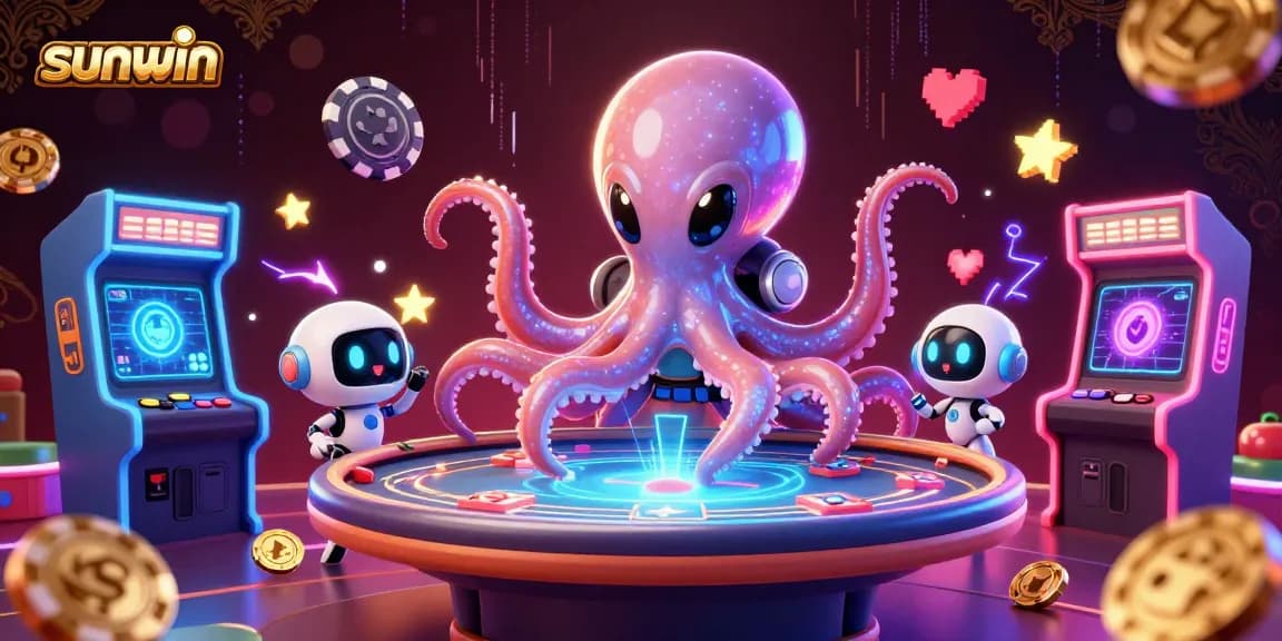 Experience exciting wins at sunwin with a dynamic gaming scene featuring casino elements and characters.