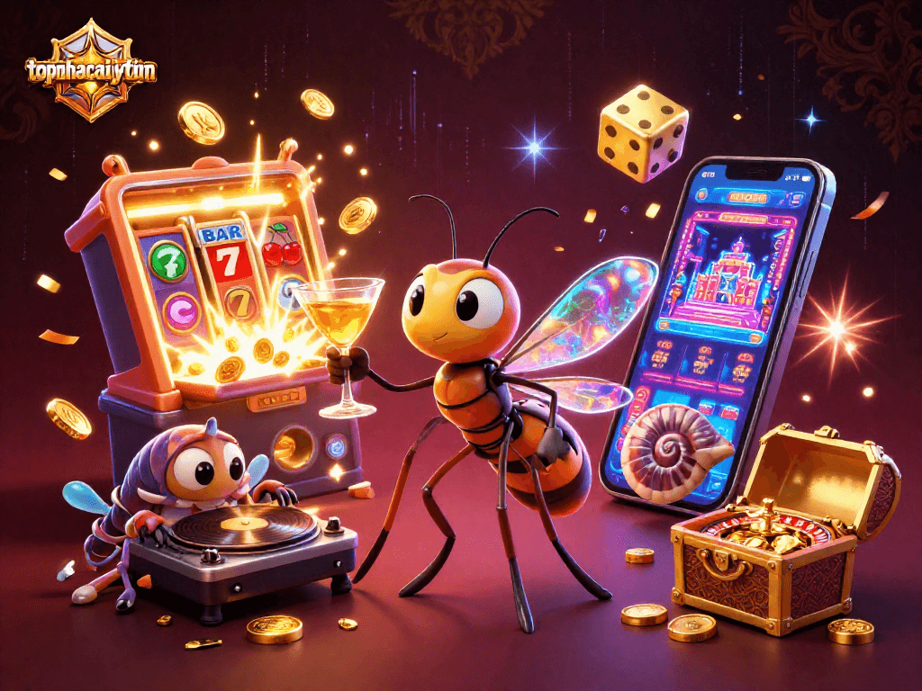 Play exciting casino games with topnhacaiuytinn, featuring animated characters and vibrant casino elements.