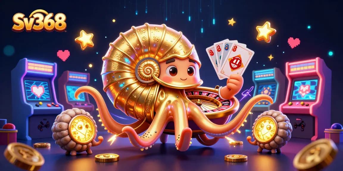 Spin and win excitement at Sv368, featuring vibrant casino-themed elements and a captivating nautilus.