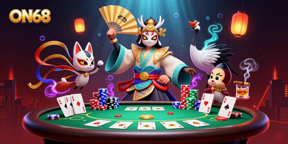 Experience ON68's dynamic casino scene with vibrant characters and rich gaming elements.