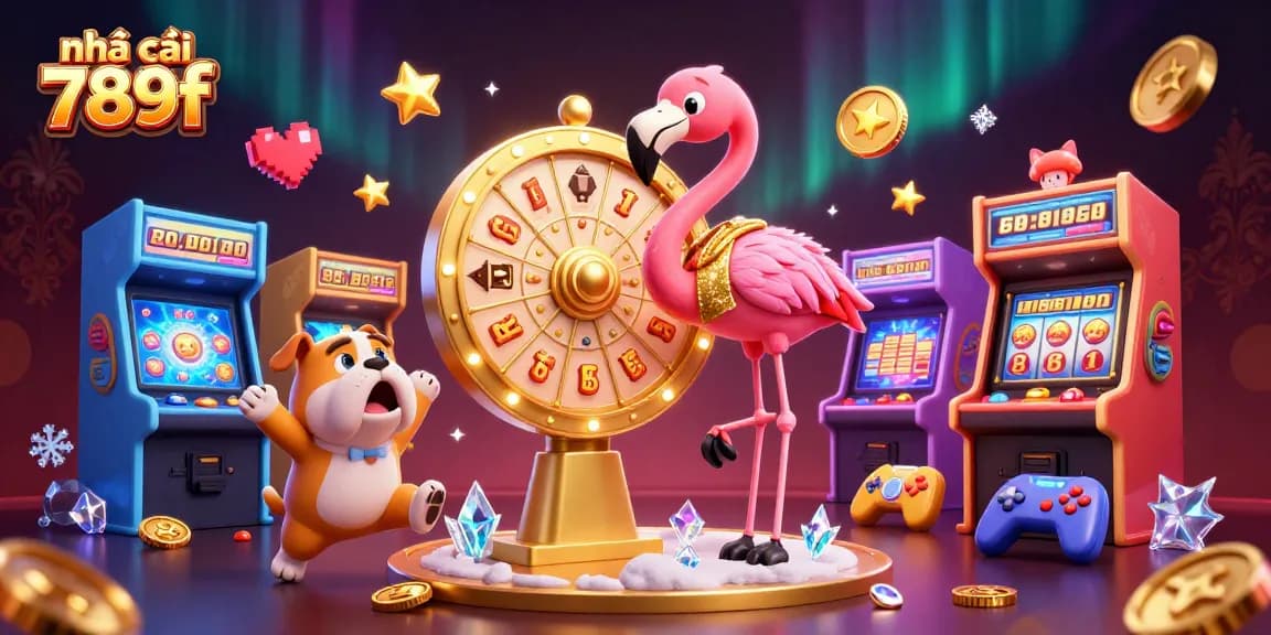 Engaging gaming scene showcasing nhà cái 789f with a vibrant prize wheel and animated characters.