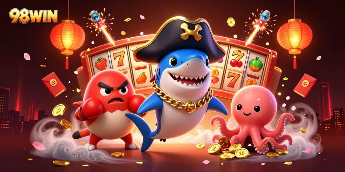 Experience thrilling slot adventures with 98WIN in this vibrant 3D illustration featuring casino characters.