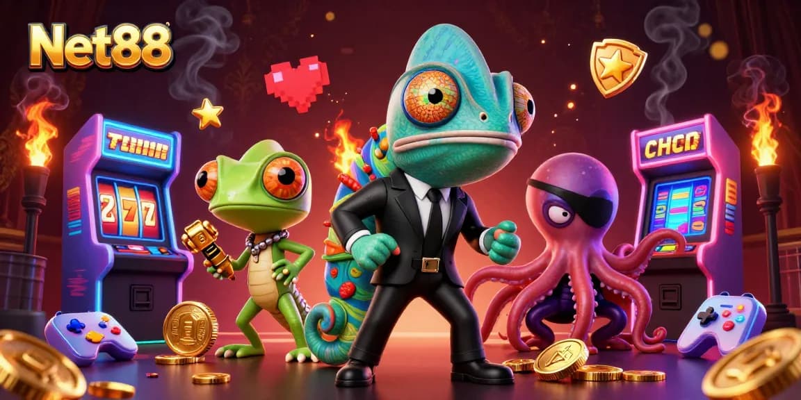 Experience thrilling moments with Net88 in a vibrant casino-themed illustration.