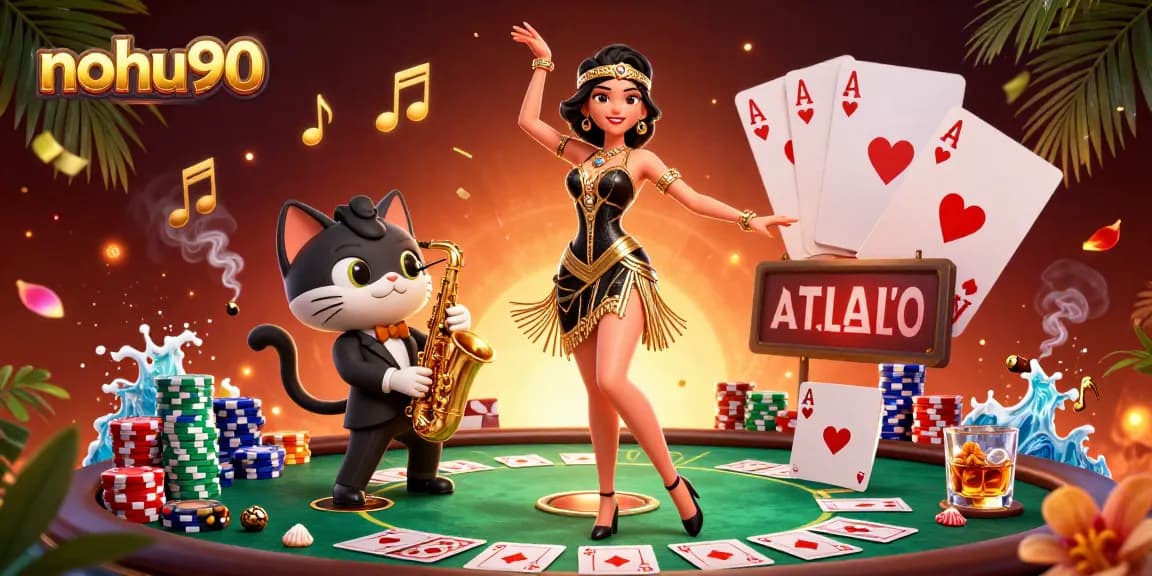 Join the exciting world of nohu90 with vibrant casino elements and dynamic gaming characters in action.