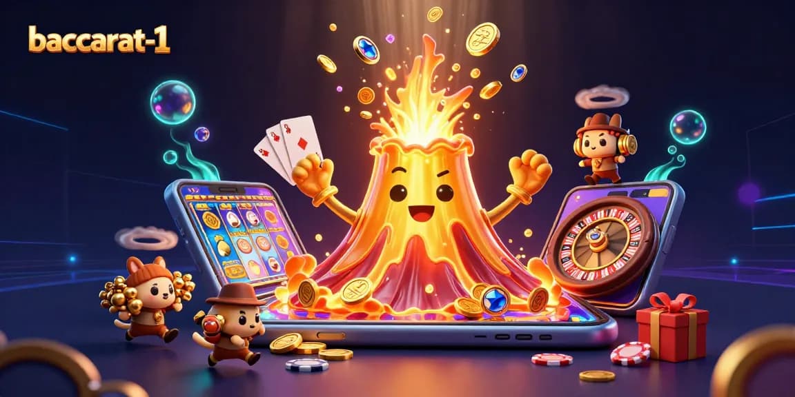 Experience the excitement of baccarat-1 with treasures erupting from a golden volcano scene.