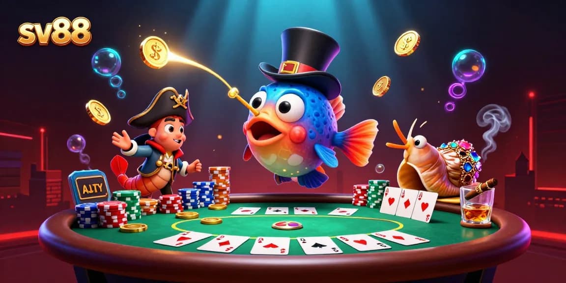 sv88 attracts players with glowing treasures and poker excitement in a vibrant casino scene