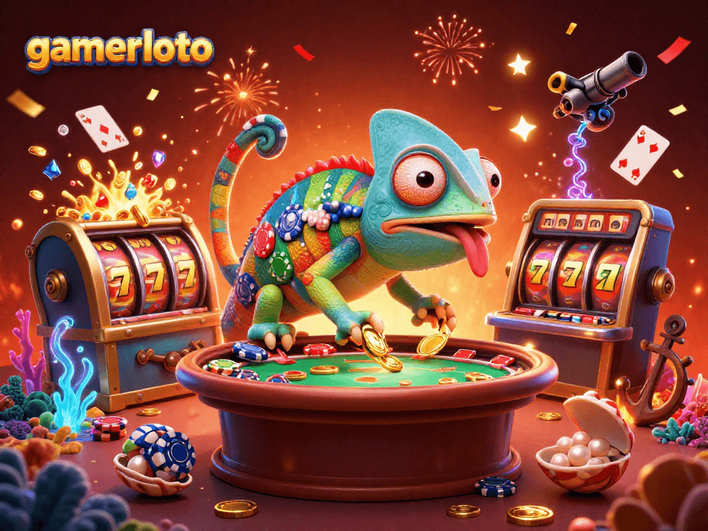 Engage in thrilling gaming action at gamerloto with a colorful 3D casino scene.