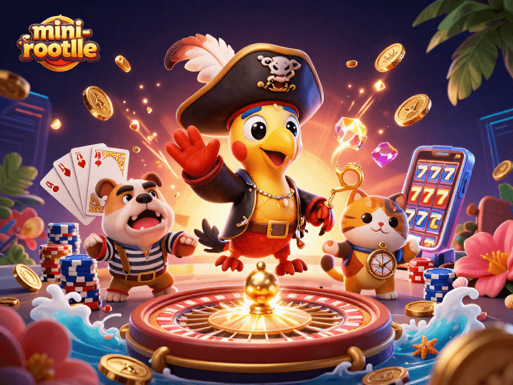 Spin the mini-roulette with excitement and win big in a vibrant casino scene.
