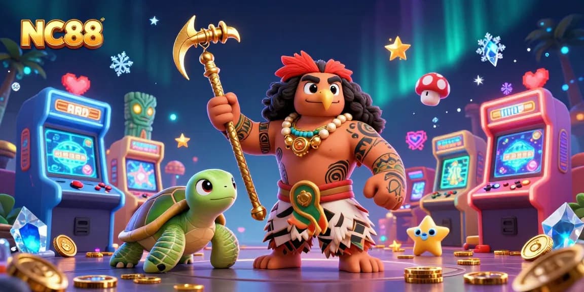 Experience the excitement of NC88 with vibrant 3D characters and dynamic casino game elements.