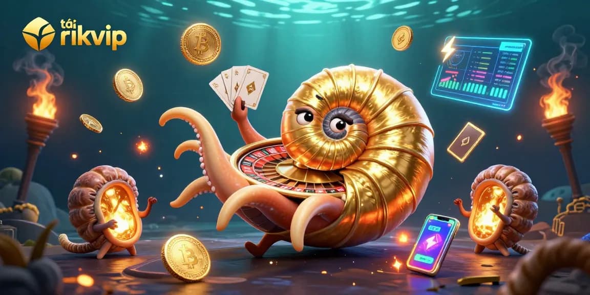 Engage in thrilling gameplay with tải rikvip featuring a 3D nautilus roulette wheel surrounded by digital currencies.