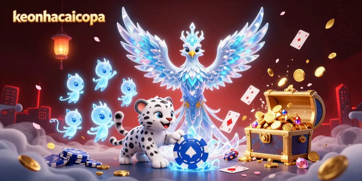 Engage with keonhacaicopa through an enticing scene of icy casino magic with vibrant poker elements.