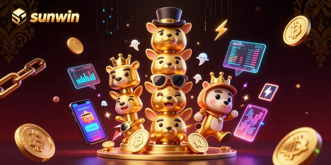 Spin to win with sunwin's vibrant casino-themed illustration, showcasing crypto elements and more.