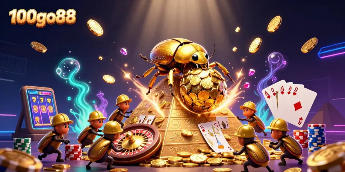 Experience the thrill of 100go88 with golden coins cascading and dynamic casino elements.