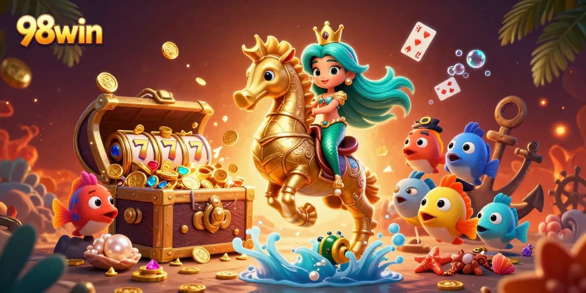 Experience lively gaming vibes with 98win's vibrant underwater adventure and exciting treasures.