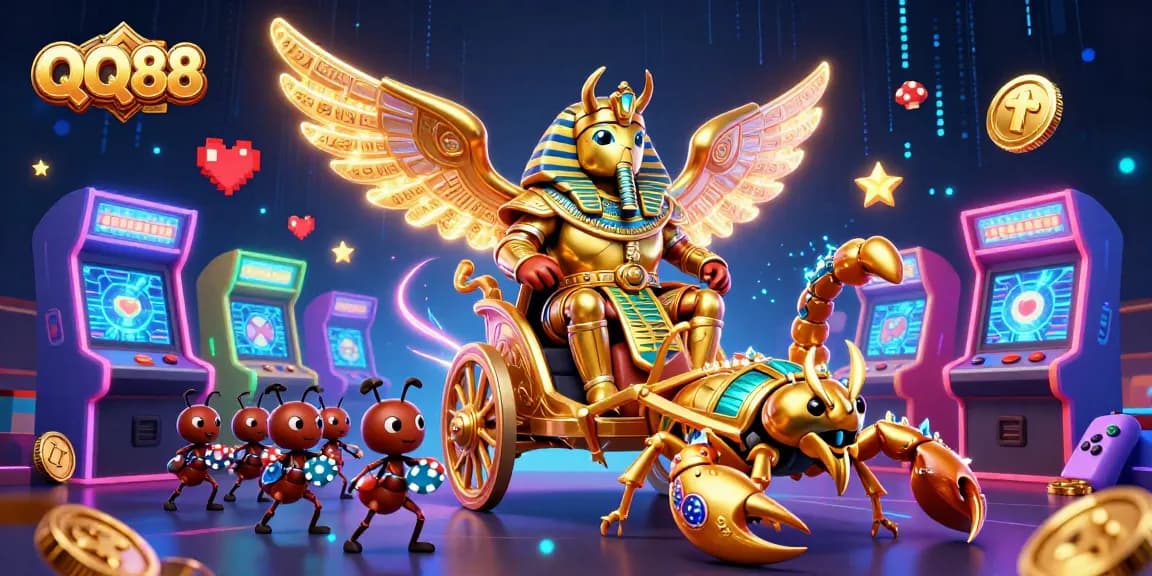 Experience QQ88's thrilling gaming elements with a dynamic 3D representation of casino fun.
