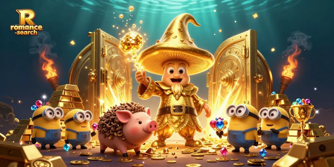 Spin to win at romance-search with golden treasures and enchanted characters in a vibrant casino scene.
