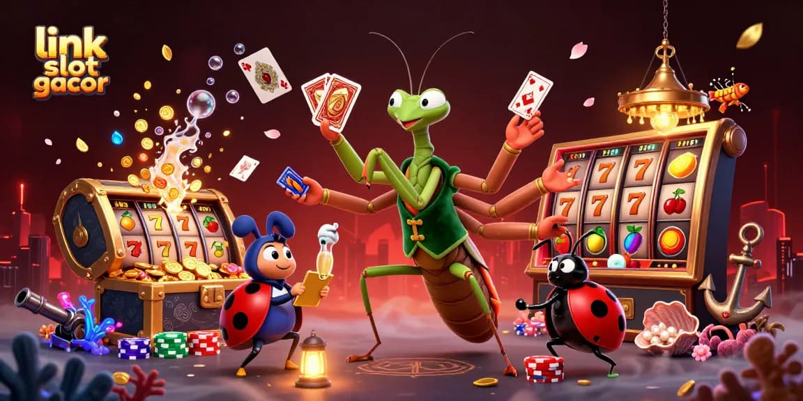 Experience winning thrills with link slot gacor featuring vibrant characters and casino elements.