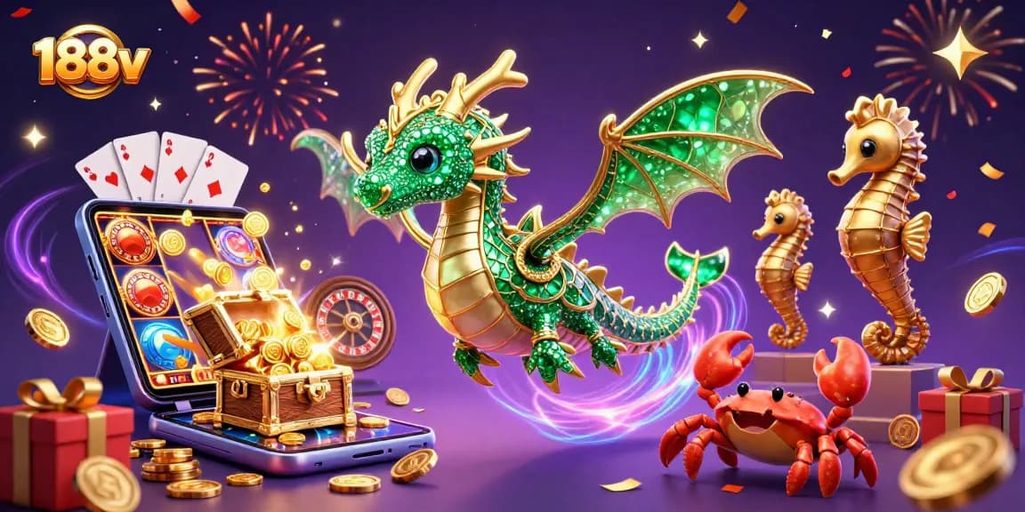 Spin the reels at 188v with a magical sea dragon and energetic casino elements.