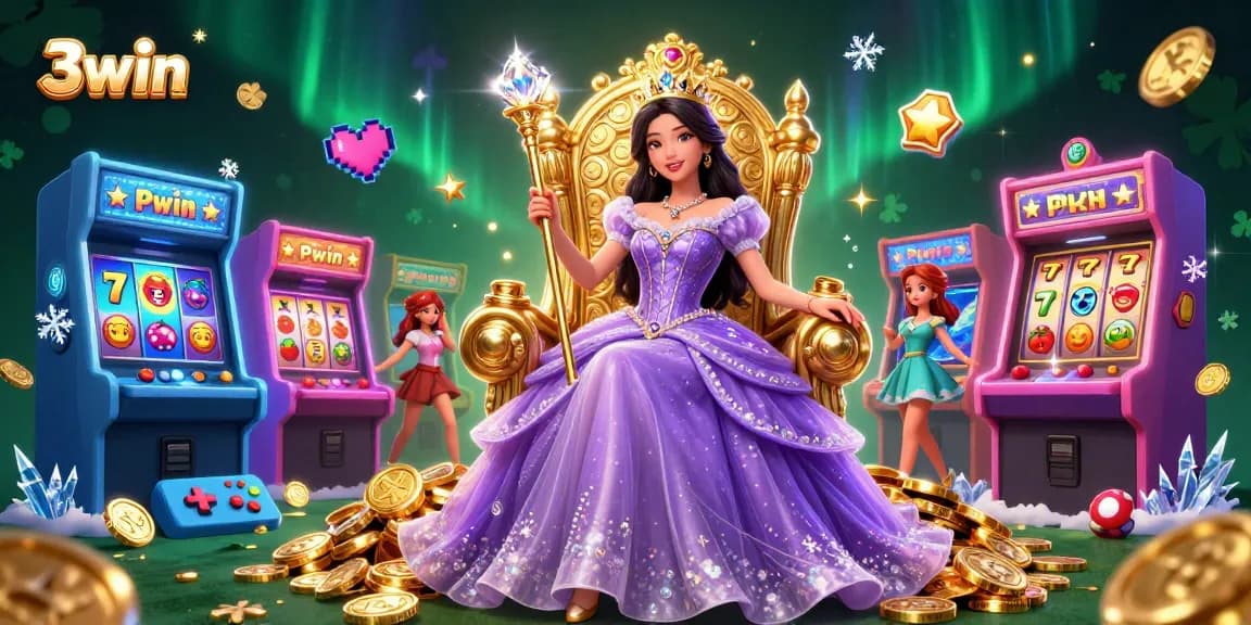 Experience 3win's vibrant casino atmosphere with dynamic slots and sparkling elements.