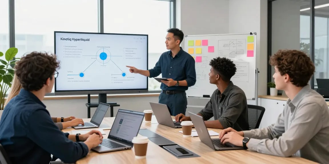 Kinetiq Hyperliquid team collaborating on liquid staking strategies in a modern office environment.