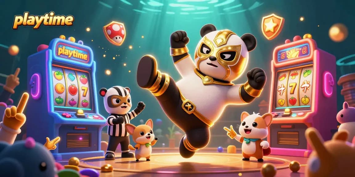Experience the excitement of playtime with a dynamic casino-themed illustration featuring vibrant slot machines and animated characters.
